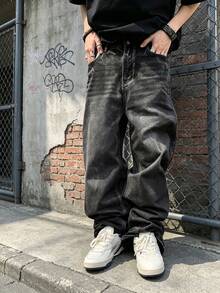Men's High Street American Fashion Edgy Wide Leg Jeans - Dark Grey - View 5