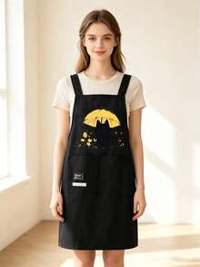 Cute Cat Print Black Apron With Double Pockets, Cross-Back Design For Comfortable Wear Without Shoulder Pressure, Multiple Adorable Cat Patterns Available. Durable And Practical Fabric, Suitable For Home Cooking, Baking, Crafting And Housework, Ideal For Housewives And Cooking Enthusiasts, Oil-Resistant And Water-Repellent, Combining Aesthetics And Functionality, Highly Attractive Protective Apron For Home Kitchen Use. - Multicolor - View 3