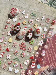 1pc/2pcs Christmas Winter New Embossed Nail Stickers With Tweezers, Christmas Stocking, Candy Cane, Heart, Merry Christmas Text Pattern, Versatile Nail Decoration DIY Nail Art Decals - Multicolor - View 1