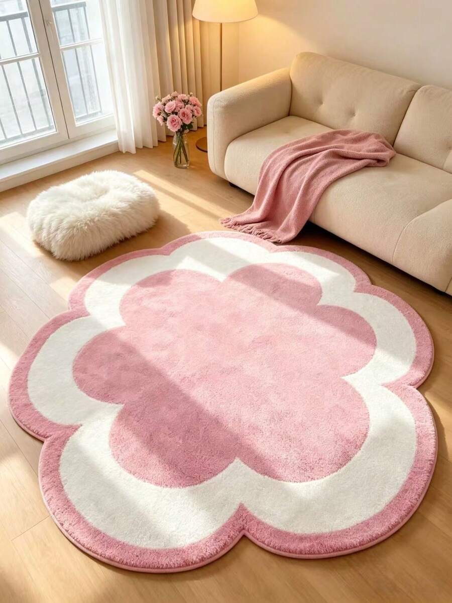 1PC White & Pink Floral Living Room Rug, Bedroom Decor, Home Leisure Carpet, Decorative Rug, Bedroom Decor, Small Rug, Carpet, Home Decor, Living Room Rug, Living Room Small Rug, Bedroom Rug, Living Room Home Decor, Fluffy Carpet, Furry Carpet, Autumn/Winter Carpet, Thick/Plush - Multicolor - View 1