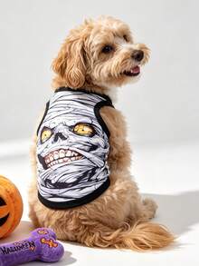 LUCKIE LABO 1pc Halloween Funny Expression Print Pet Vest, Physical Flea Prevention, Reduces Shedding, Insulated & Breathable, Suitable For Small And Large Dogs And Cats, Indoor And Outdoor - Multicolor - View 2