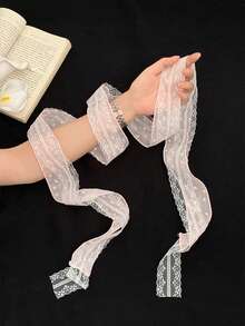1pc Exquisite Lace Scarf, Floral Embroidered Scarf, Neck Accessory, Headband, Layered Style, Daily Elegant Accessory, Fall Style, Scarf, Y2k - Pink - View 3