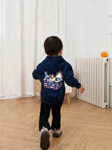 Boys Cute Beagle Dog Ice Bucket Pattern Sweatshirt, Casual Long Sleeve Kids Outdoor Camping Sweatshirt - Navy Blue - View 3
