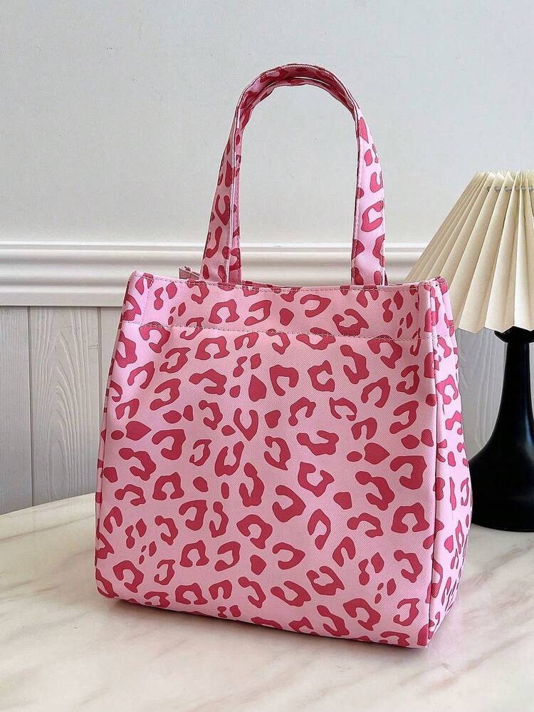 Portable Insulated Lunch Bag Bento Bag Dinner Thermal Bag Student Thickened Cute Fruit Lunch Box Pink Leopard Print - Pink - View 6
