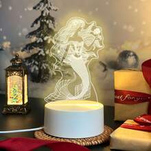 Beautiful Mermaid Pattern Acrylic Night Light, USB Warm Light Powered Desktop Art Decor, Exquisite Line Carving, Dreamy Atmosphere Bedside Lamp, Ocean Fairy Tale Style, Creative Birthday Holiday Gift - Warm white light - View 4