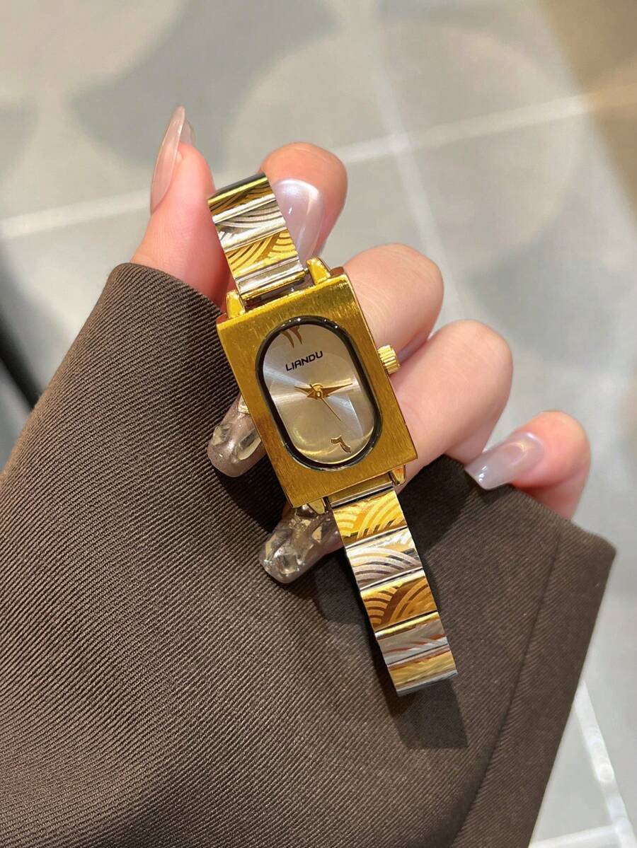 LIANDU 1 Piece Retro Gold Women's Quartz Watch, Daily Wear, Square Case Fashionable Business Gorgeous Simple Style, Holiday Gift Selection - Gold - View 1