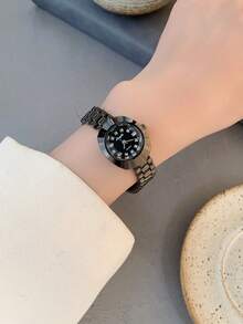 1件女款黑色石英手錶，橢圓錶盤，水鑽時標，時尚設計，適合日常佩戴 - 黑色 - 查看 6