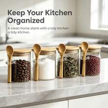 Airtight Clear Glass Storage Canister With Bamboo Lid And Built‑In Side Wooden Spoon, Kitchen Food Container For Tea, Sugar, Spice, Nuts, Dried Fruit, Home Kitchen Organizer. - View 4