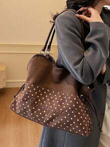Letter Wave Dot Large Capacity Women's Bag, Fashionable And Versatile Multi-Functional Shoulder Tote Bag, PU Material Daily Commuting Large Bag - Coffee Brown - View 8
