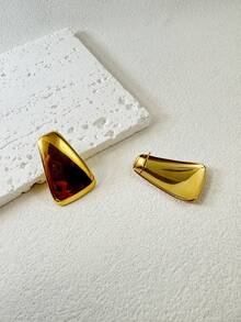 1 Pair/Fashionable Retro Style Stainless Steel 18K Gold Plated Trapezoid Earrings Suitable For Women's Daily Commute, Street Style Jewelry Gift - 34259-ear-g - View 5