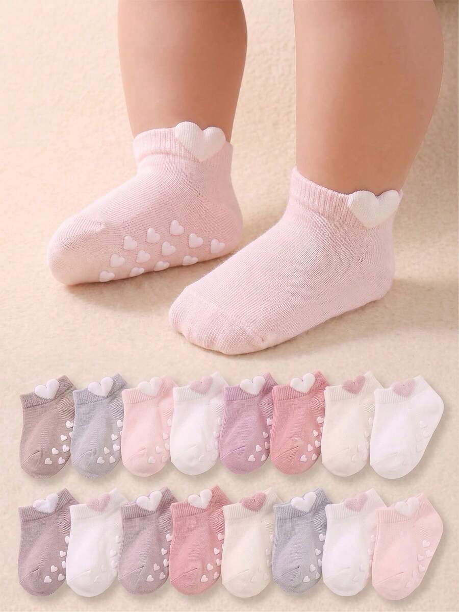 12 Pairs Random Toddler Non-Slip Short Socks, Baby Walking Socks Soft Comfortable Fabric, Multi-Color Non-Slip Socks, Breathable Non-Slip, Suitable For Baby Crawling And Walking - Multicolor - View 1