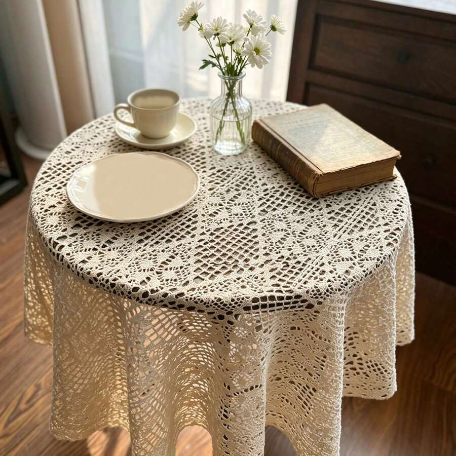 Vintage Crochet Lace Tablecloth, Hollow Knit Dust Cover For Nightstand, TV, Refrigerator, Washing Machine, Dining Coffee Table, Small Household Appliances - Multicolor - View 1
