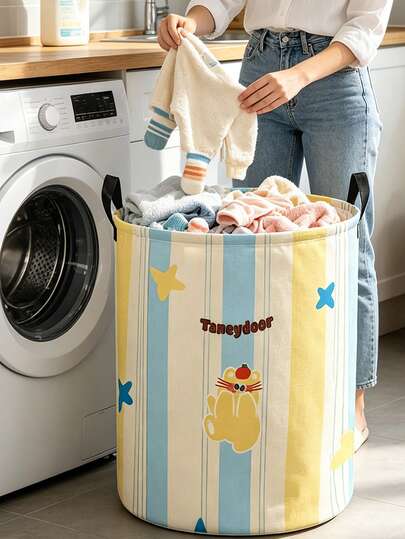 Household Laundry Hamper With Cute Cartoon Animal Print, Stylish Cosmetic Organizer, Laundry Basket, Makeup Bag, Suitable For Bathroom, Balcony, Hotel, Bedroom, Closet And Home Scenes, Birthday Gift, Halloween Christmas Gift