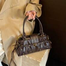 CHERIMATE Women's Vintage Solid Color Baguette Bag, Fashion Minimalist Shoulder Bag, Versatile Crossbody Bag, Commuter Small Square Bag - Coffee - View 7