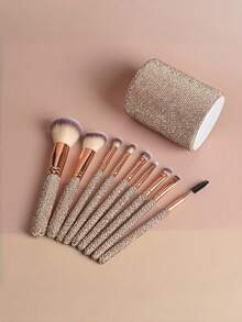 Bộ 11 cọ trang điểm đính đá, gồm cọ nền, cọ tạo khối, cọ mắt, cọ lông mày và cốc đựng, phù hợp du lịch, hẹn hò, tiệc tùng, chụp ảnh, trang điểm hàng ngày, cán đính đá toàn bộ với lông cọ mềm, bộ trang điểm di động, phụ kiện trang điểm sáng bóng - Nhiều màu - Xem 2