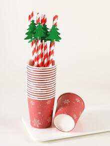 10/20pcs Christmas Disposable Paper Tableware Set (Includes 7-Inch And 9-Inch Plates, Cups, Napkins, Straws), Printed With Reindeer, Christmas Tree, Bell, Gift, Sleigh And Red Border Patterns, Suitable For Christmas Party, Holiday Dinner, Winter Celebration And Holiday Table Setting. - Multi-color 11 - View 7