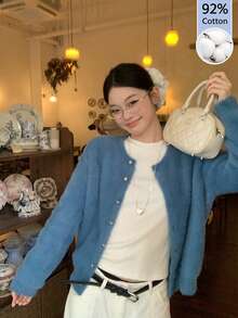 Autumn Pure Cotton Long Sleeve T-Shirt, Versatile White Top For Women, Slimming Solid Color Inner Layer Base Shirt - White - View 2