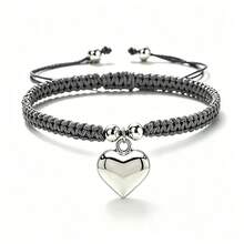 1Pc Multicolor Handmade Braided String Bracelet Silver Big Heart Pendant Rope Bangle For Women Couple Cute Casual Jewelry Gift - Large Silver Heart - View 17