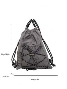Grey Drawstring Bag, Large Capacity Multi-Functional Drawstring Backpack, Fashionable Sports, Suitable For School, Commuting, Daily Casual Use, Cute Design - Grey - View 5