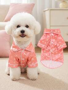 Piyama Hewan Peliharaan Satin Bernapas, Dasar Merah Muda dengan Motif Pita, Gaun Tidur Anjing Tidak Melar, Pakaian Rumah Sepanjang Musim untuk Anjing Kecil dan Teddy, Ukurannya Kecil, Disarankan Memilih 1-2 Ukuran Lebih Besar - Berwarna merah muda - View 8