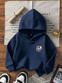 Boys Cute Beagle Dog Ice Bucket Pattern Sweatshirt, Casual Long Sleeve Kids Outdoor Camping Sweatshirt - Navy Blue - View 6
