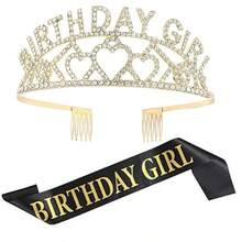 2pcs Women's Rhinestone Birthday Crown, Party Decoration Crown, Headband, Ball Shoulder Strap Headpiece Set, Suitable For Birthday Party, Wedding, Photo Props - Multicolor - View 4