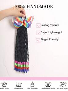 1pc Kids Wig, With Colorful Bow Clip, Fluffy Cute Short Ponytail, Decorated With Colorful Beads At The Ends, Suitable For Daily Wear And Parties. - Black - View 6