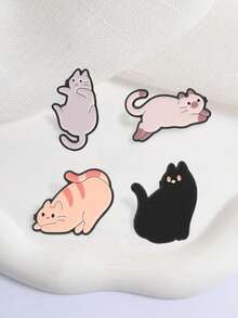 Cute Cartoon Cat Enamel Pin Set, Lazy Kitten Brooch Badge For Backpack Denim Jacket, Cat Lover Jewelry Gift - Multicolor - View 5