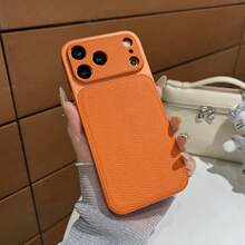 奢華 PU 皮革荔枝紋理啞光手機殼，相容 iPhone 18 Pro Max 18 Pro，防指紋硬殼，適用 17 Pro Max 16 Pro Max 15 14 Plus 13 Pro Max 12 11 16e 17e，18 & 17 系列大窗蓋 - 橘色 - 查看 5