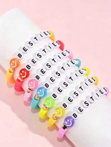 7pcs/Set Minimalist Smiling Face & Star Colorful Soft Clay Beaded Bracelet Set For Girls, Best Friends Daily Wear - Multicolor - View 6