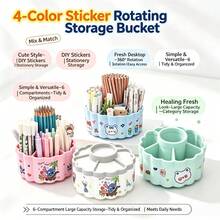 DOWMOO 360° Rotatable Pen Holder, DIY Sticker Decor Desktop Pencil Organizer For Student Stationery Storage - Round - View 1