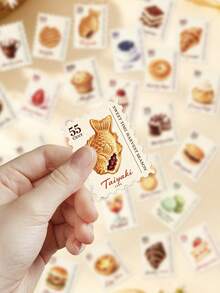 50pcs Food Postage Stamp Stickers For Decorating Planner, Diary, Scrapbook, Notebook, Luggage, Guitar, Skateboard, Manual, Tablet, Water Bottle, Phone - Coffee Brown - View 5