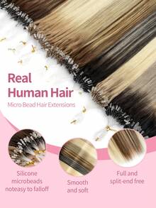 12-22 Inch 30g Luxury Micro Ring Human Hair Extensions - Natural Straight Black & Brown, Silky Straight Invisible Micro Ring Real Human Hair Extensions For Women - Multicolor - View 3