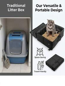 Portable Cat Travel Litter Box With Lid, Handle, Standard Foldable Litter Tray, Suitable For Cats, Lightweight Cat Litter Box, Essential For Travel Cats And Kittens - one-size - View 7
