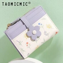 Women's Small Foldable Wallet, Cute Floral PU Material Wristlet, Portable Card Holder, 3D Flower Decor, Multi-Card Slots, ID Window, Coin Purse - Multicolor - View 3