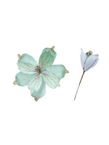 1Pc Glitter Velvet Artificial Christmas Poinsettia Flowers,Beaded Fabric Floral Picks,Decorative Flower Stems For Christmas Tree,Table Centerpiece - Multicolor - View 4