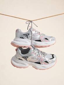 Okurime. 2025 Summer New Breathable Mesh Hollow Sport Shoes, Fashion Chunky Sneakers For Women, Street Style - Pink On White - View 2