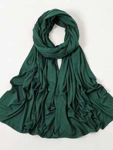 1pc Solid Color Modal Long Jersey Hijab - Dark Green - View 3