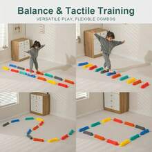 Tastplatten und Sinnesintegration Stepping Stones Balance Board Log Bridge, 12-teiliges Gleichgewichts-Trainingsgerät für Kinder, Kindergarten, Zuhause und Outdoor, inkl. Antirutsch-Pads, fördert Koordination, Gleichgewicht, Tastsinn, Bewegung, Motorik und Körperwahrnehmung, ideale Trainingshilfe für Kita, Grundschule und Therapie - Verschiedenfarbig - Übersicht 5