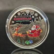 1pc-Santa Claus Commemorative Coin With Reindeer Sleigh Design, Christmas Collectible, Festive Display, Christmas Gifts, Stocking Stuffers - Multicolor - View 11
