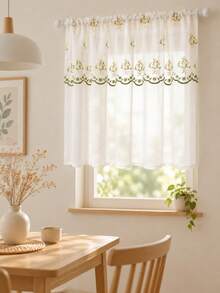 1PC French Country Floral Bellflower Embroidered Sheer Curtain - Semi-Transparent Polyester Sun-Shading Filter, Rod Pocket Design, Suitable For Kitchen, Dining Room And Living Room Decor|Room Decor - White - View 3