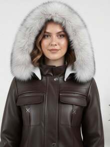 Women's Fake Fur Hooded Lather Coat - Brown - View 6