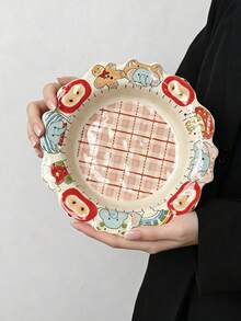Ins Cartoon Apple Floral Pattern Plate, Pasta Plate, Bowl, Cute Cartoon Elephant Ceramic Bowl And Plate Set, Ins Style Ruffled Fruit Plate, Highly Attractive Dessert Bowl, Home Salad Bowl, Retro Apple Plaid Underglaze Ceramic Tableware, Internet Celebrity Girl Style Dinnerware, Breakfast Bowl, Soup Bowl, Atmospheric Table Setting, Gift-Worthy, Microwave Ceramic Tableware - Multicolor - View 14