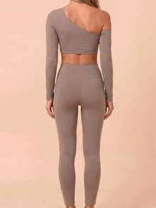 High Waist Butt Lifting Long Breathable Peach Butt Fitness Leggings - Grey - View 2