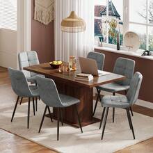 Extendable Dining Table And Chairs Set Of 6, Rectangular Dining Table With Storage Rack And Padded Chairs, Durable Dining Furniture Set Suitable For Dining Room And Kitchen - Brown Table + Grey PU Chair - View 12