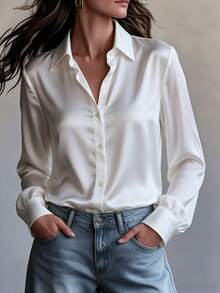 Light Luxury Commuter Drape Slimming Elegant Blouse White - White - View 1