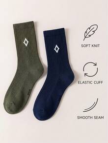 1/5 Pairs Men's & Women's Diamond Pattern Casual Sports Mid-Calf Socks, Personalized, Fashionable, Suitable For Home, Commute, Holiday Gifts - Multicolor - View 5