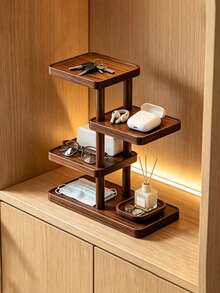 Wooden Multi‑Tier Display Shelf, Decorative Countertop Storage Rack, Multi‑Layer Collectibles Organizer For Figurines, Teacups, Mugs, Cosmetics, Keys, Desktop Decor Stand For Home Kitchen Office Desk Organization - Multicolor - View 11