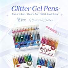 12pcs Colorful Neutral Gel Pens, Glitter Gel Pens, Vibrant Colors, Shiny Glitter Ink, Smooth Writing, 0.8mm Tip, Suitable For Diary, Notes, Drawing, Greeting Card Making And DIY Crafts - Multicolor - View 2