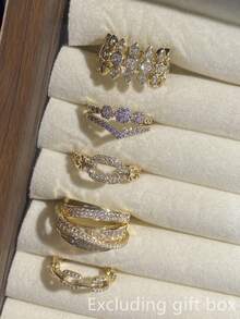 Set Of 5 Romantic Cubic Zirconia Rings, Women's Wedding Anniversary Gift (Gift Box Not Included) - 1# - View 3